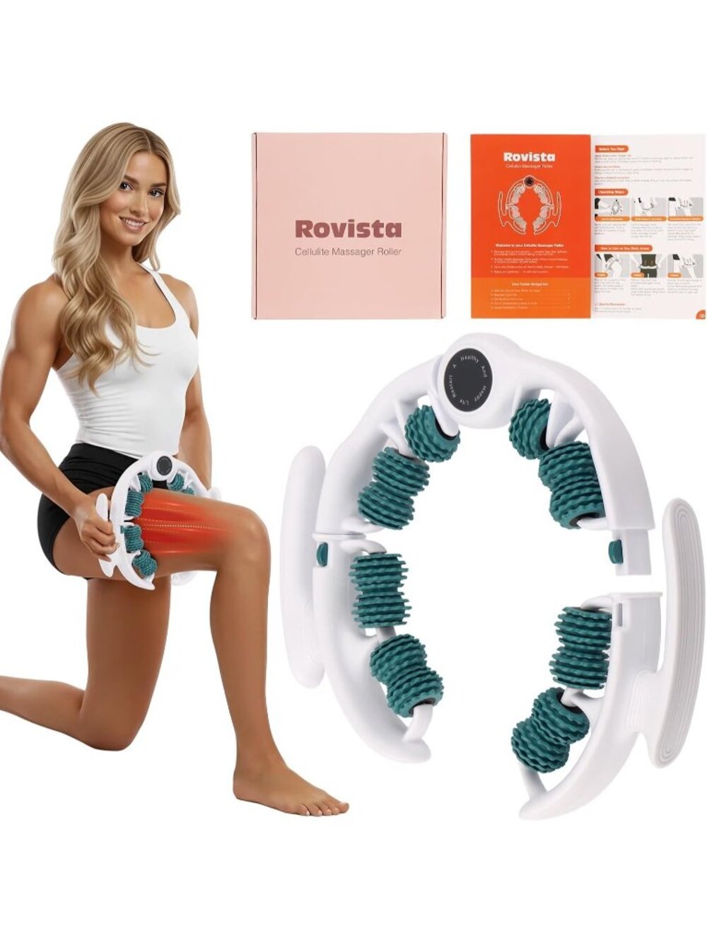 Brand New Rovista Cellulite Massager Roller - Green Manual Body Massage Tool